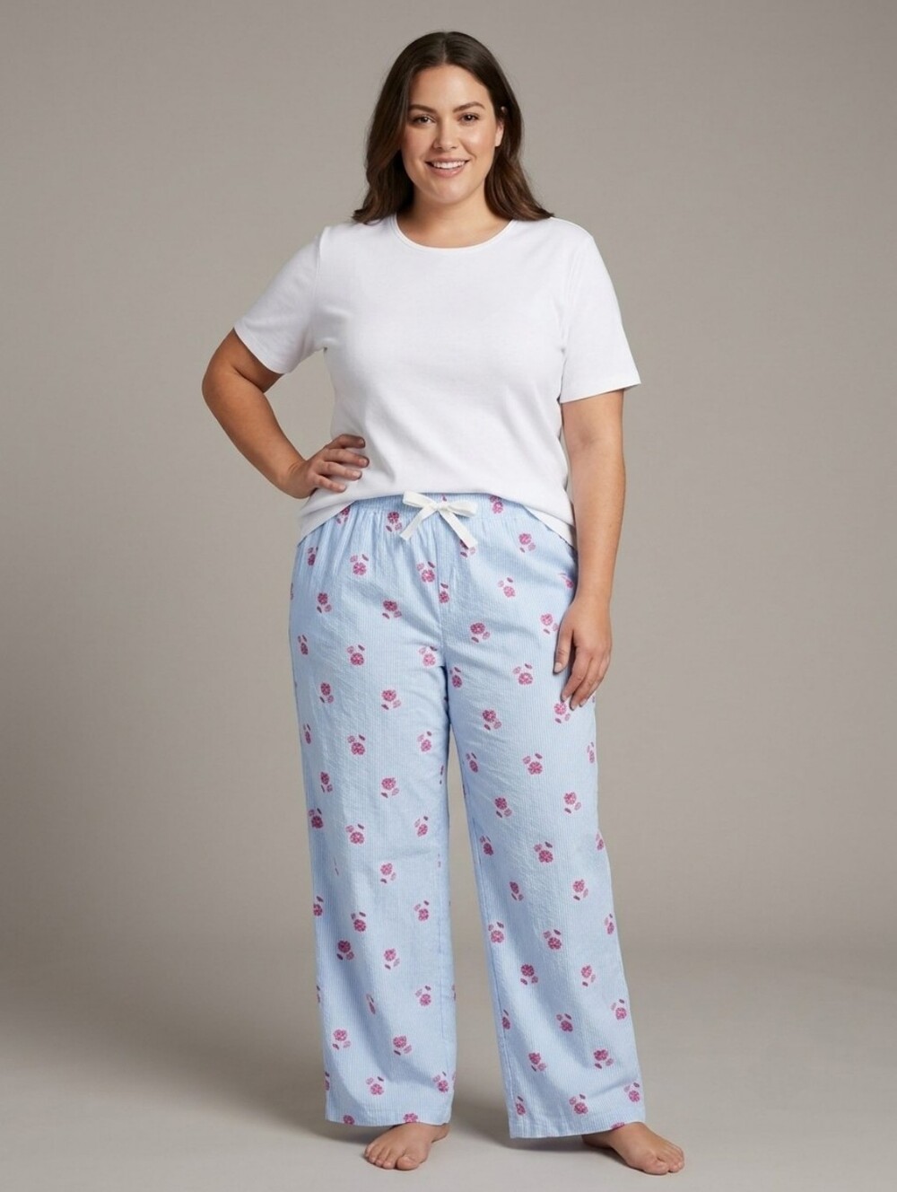 GEORGE Pyjama Set (2 PC) – White Top XXL & Floral Wide Legs Pants 1X